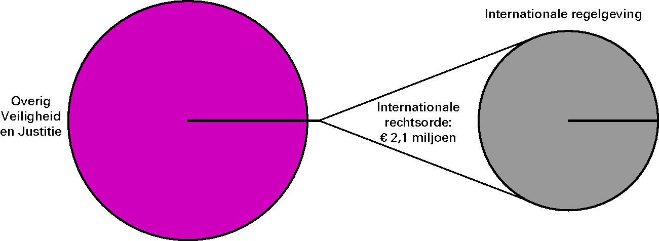 Realisatie begrotingsuitgaven Veiligheid en Justitie € 11 438,5 miljoenArt. 17 Internationale rechtsorde 0,02%